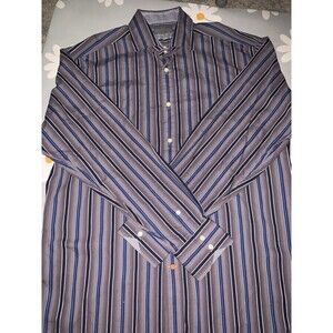 THOMAS DEAN FLIP CUFF Men’s Striped  Long Sleeve Button Casual Shirt sz L